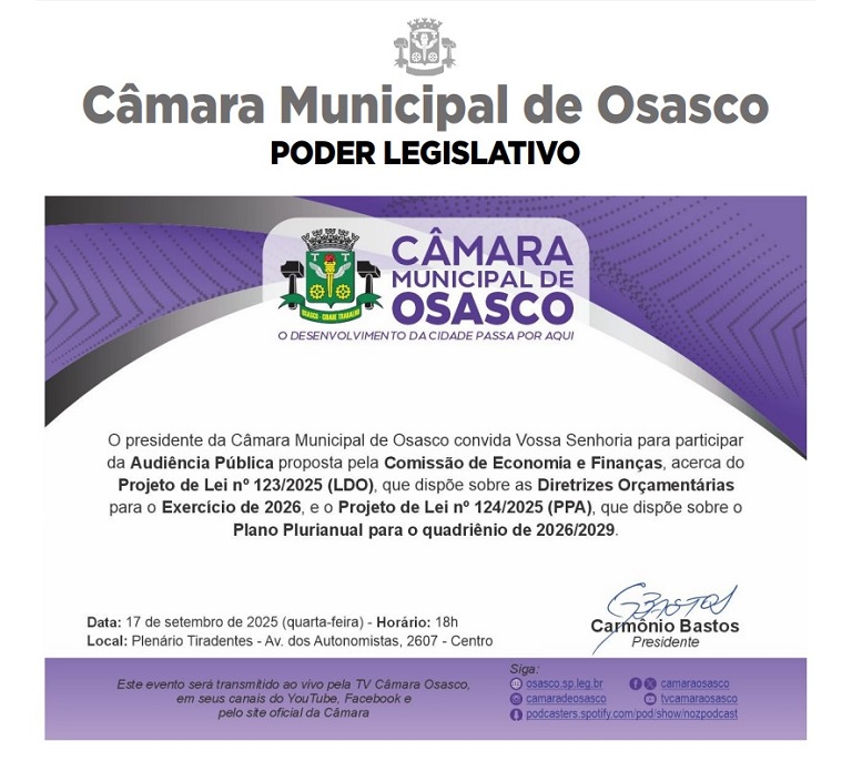 Câmara de Osasco realiza Audiência Pública sobre LDO e PPA 