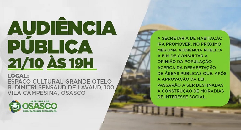 Ler notícia: Prefeitura de Osasco propõe destinação de áreas públicas para novos empreendimentos habitacionais