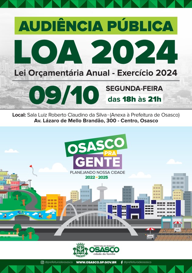 Convite para Audiência Pública LOA 2024, 09/10/2023, na Sala Luiz Roberto Claudino da Silva