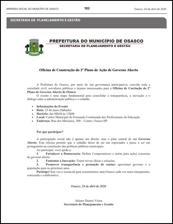 Oficina de Cocriação do 2º Plano de Governo Aberto de Osasco